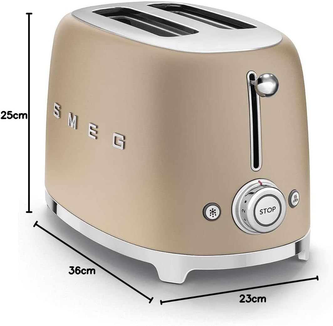 Smeg, 2x2 TSF01CREU - Tostapane, 2 scomparti per 2 fette, 6 livelli di doratura, funzione riscaldamento, funzione scongelamento e bagel, vassoio raccoglibriciole, 950W, Crema