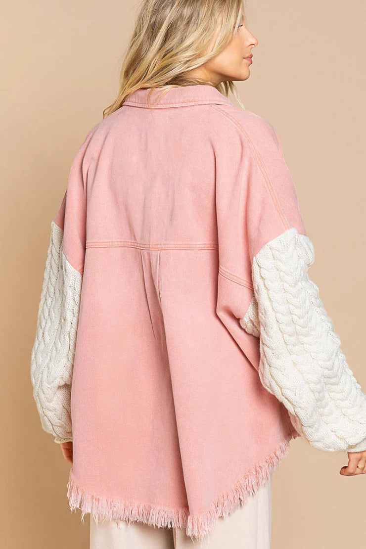 Jeansjacke mit gestrickten rmeln für Damen