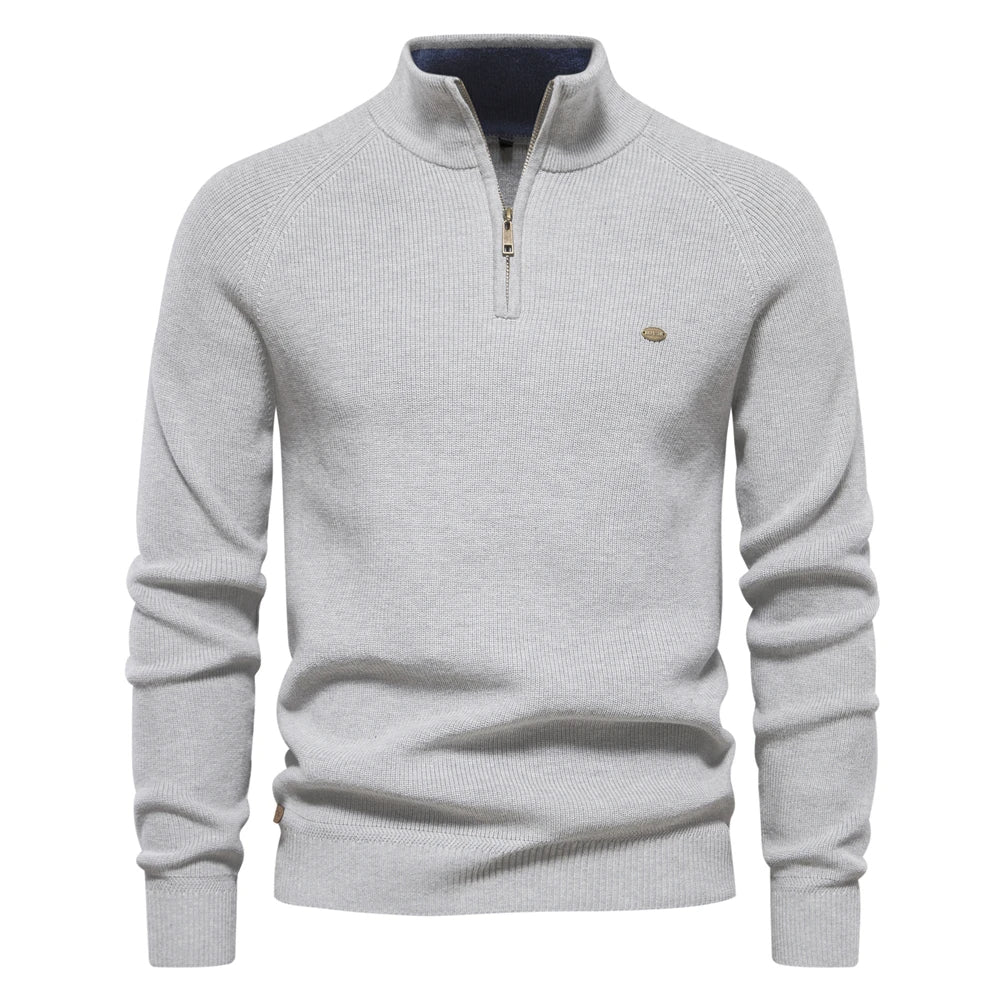 Halb-Reiverschluss Steppstrickpullover für Herren