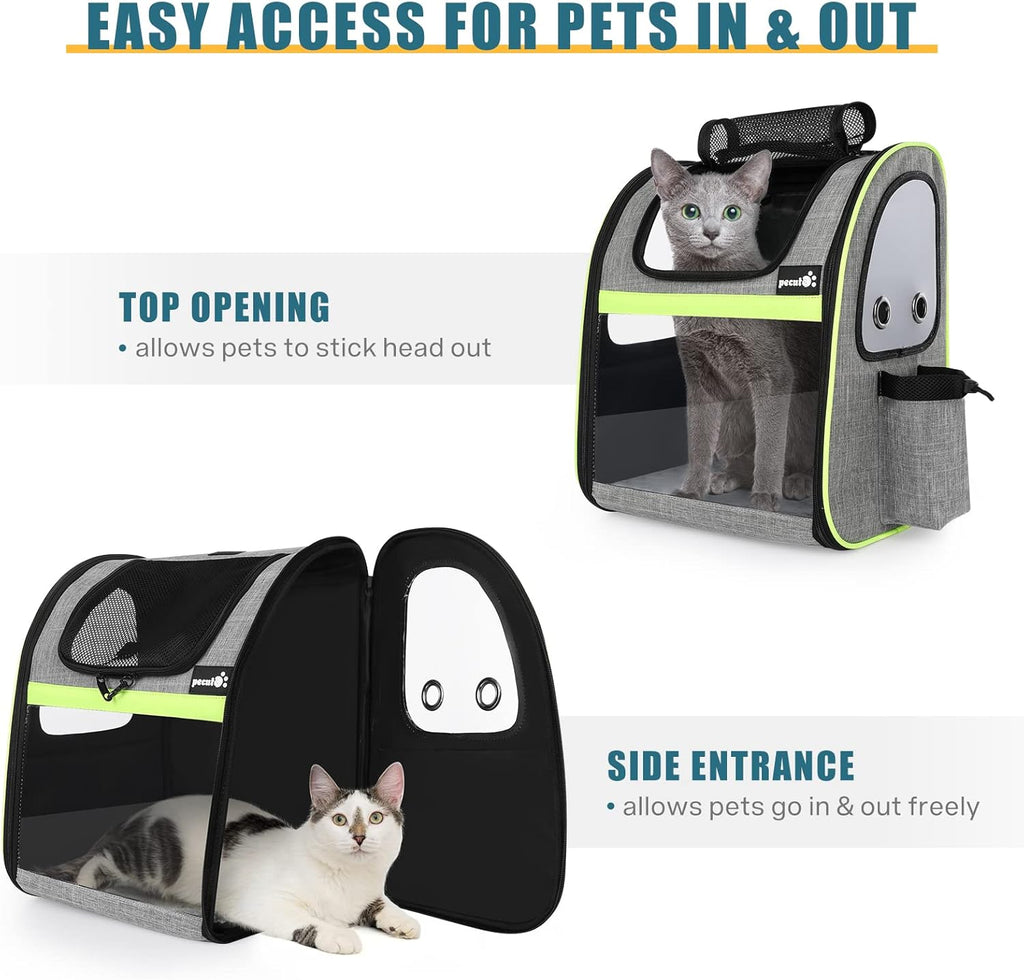pecute Hunderucksack Erweiterbar, Faltbar Katzenrucksack Katzen mit Anti-offener Reiverschluss, Rucksack Hund mit Netz Fenster Grau XL, für Hunde Katzen Haustiere (40 * 33 * 49cm)