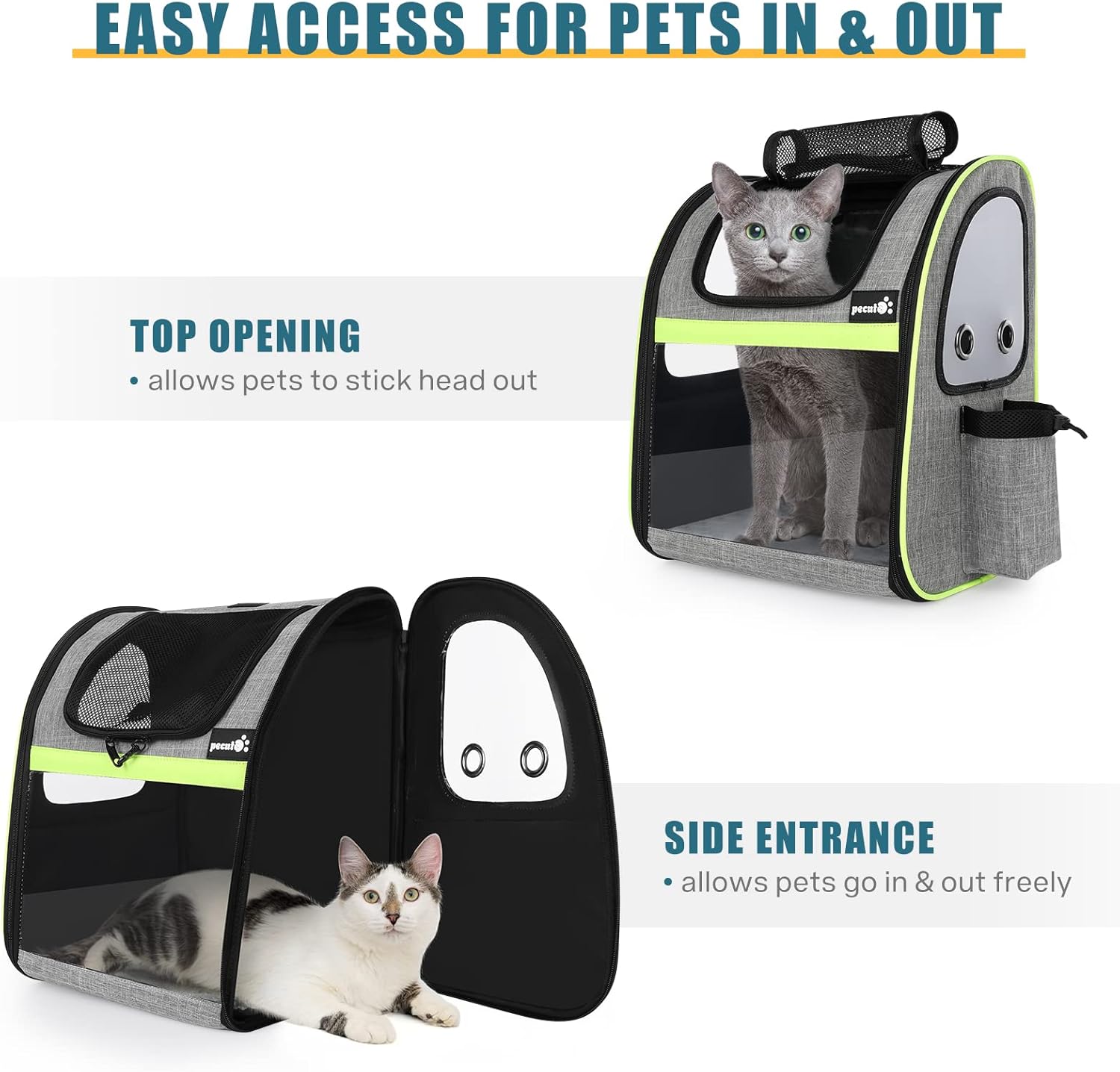 pecute Hunderucksack Erweiterbar, Faltbar Katzenrucksack Katzen mit Anti-offener Reiverschluss, Rucksack Hund mit Netz Fenster Grau XL, für Hunde Katzen Haustiere (40 * 33 * 49cm)