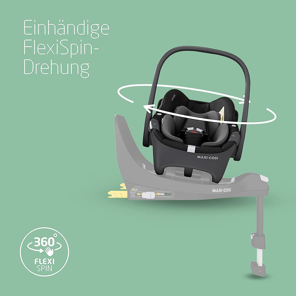 Maxi-Cosi Pebble 360 i-Size Babyschale Drehbar, Neugeborenen Autositz 360 Grad, 0–15 Monate (40–83 cm), Drehung mit einer, ClimaFlow, Easy-In-Gurt, G-CELL Seitenaufprallschutz, Essential Graphite