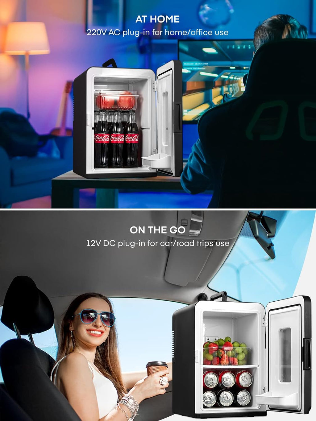 NORTHCLAN Mini Frigo per Camera 15 L, con 220 V CA/12 V CC per Uso in Auto e Casa, Frigorifero Portatile e Scaldavivande Perfetto per Bevande, Cosmetici, Snack, Modalità Max ed Eco, Nero