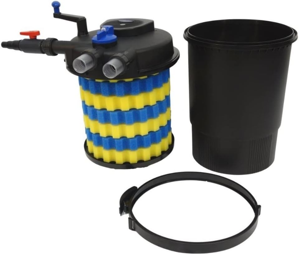 AquaOne Filtro per laghetto a pressione CPF-30000 I Filtro per laghetto fino a 60.000 litri I Filtro biologico per laghetto con sterilizzatore UV-C da 55 Watt con pulizia a manovella I acqua limpida senza alghe in sospensione