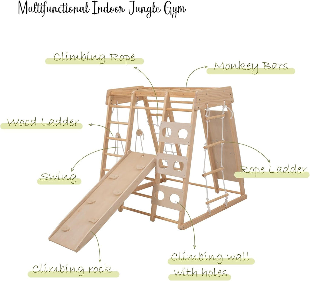 Struttura da arrampicata per fagiolo gigante Indoor, Parco giochi interno di medie dimensioni, Struttura da arrampicata per bambini da 2 a 5 anni, Giocattolo da arrampicata 8 in 1 per bambini con scivolo, parete da arrampicata, corda da arrampicata