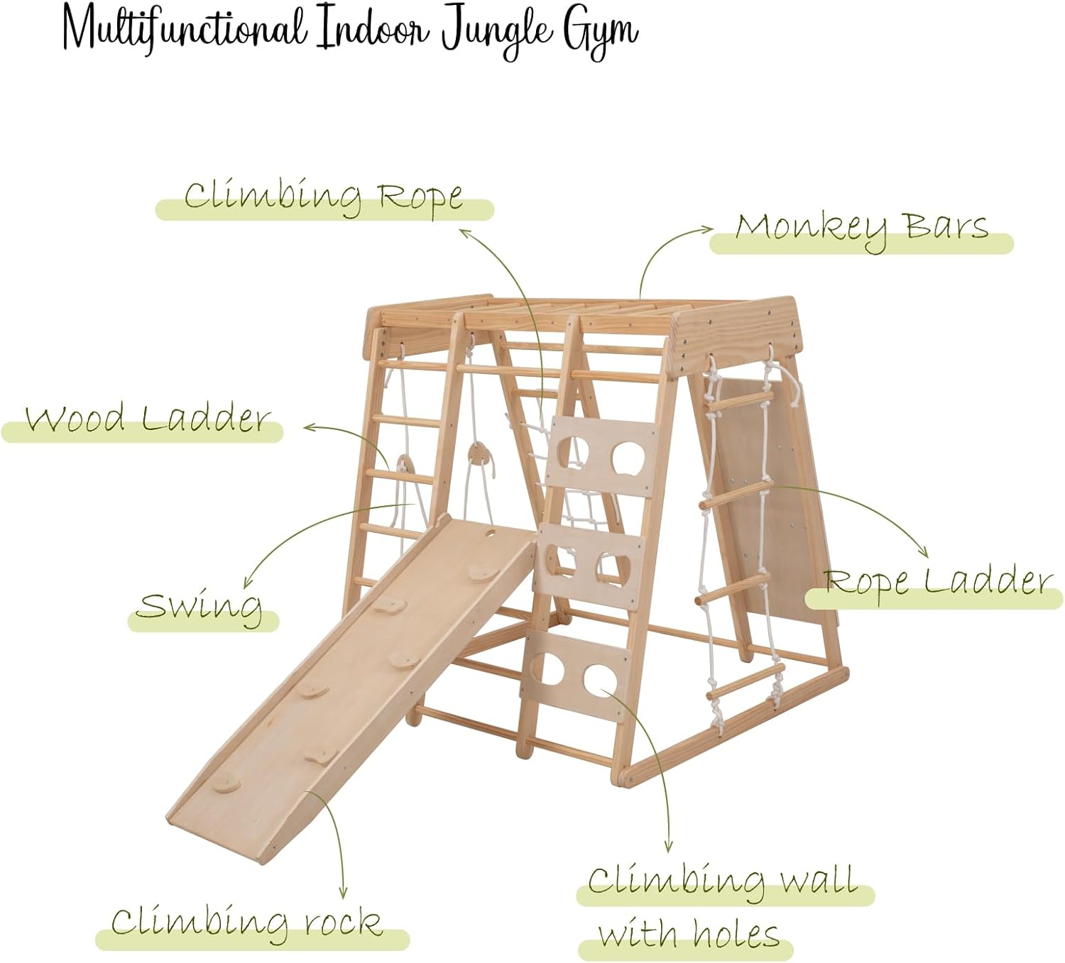 Struttura da arrampicata per fagiolo gigante Indoor, Parco giochi interno di medie dimensioni, Struttura da arrampicata per bambini da 2 a 5 anni, Giocattolo da arrampicata 8 in 1 per bambini con scivolo, parete da arrampicata, corda da arrampicata