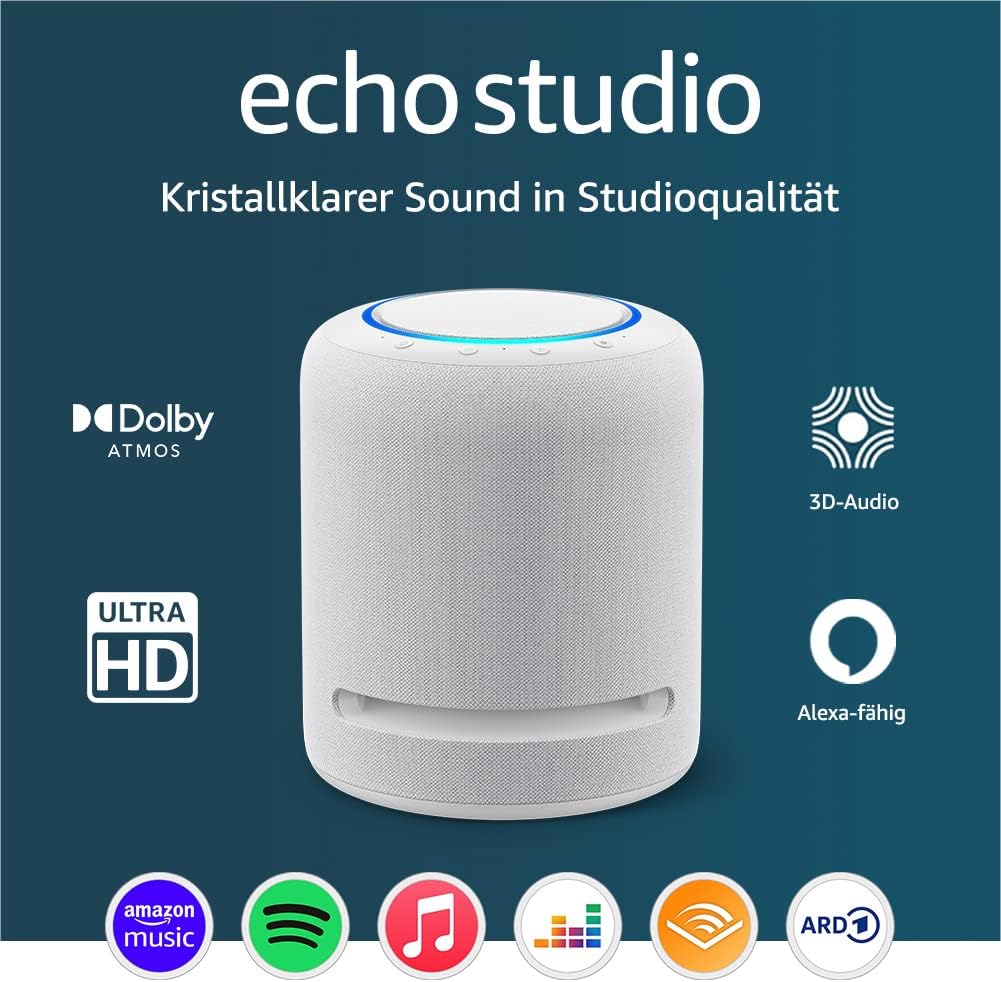 Echo Studio (ultima generazione) | Il miglior suono mai offerto dai nostri altoparlanti smart Wi-Fi e Bluetooth, con Dolby Atmos, audio 3D, hub per Casa Intelligente e Alexa | Bianco