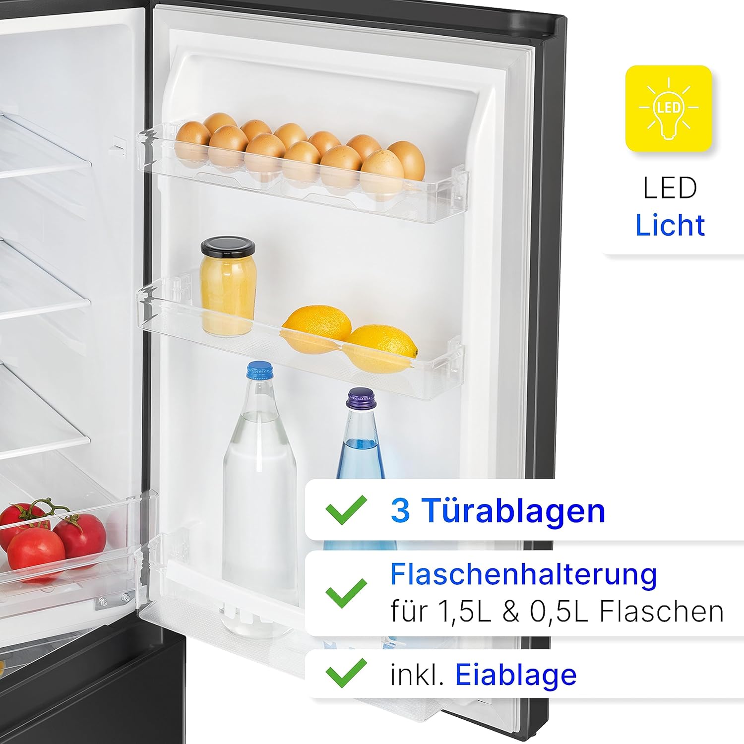 Bomann Frigo-Congelatore KG 320.2, 143 cm di Altezza, Frigo-Congelatore con Capacità 175 Litri, 3 Ripiani e 3 Cassetti, Cerniera della Porta Reversibile, Frigo-Congelatore Silenzioso 39 dB, Nero