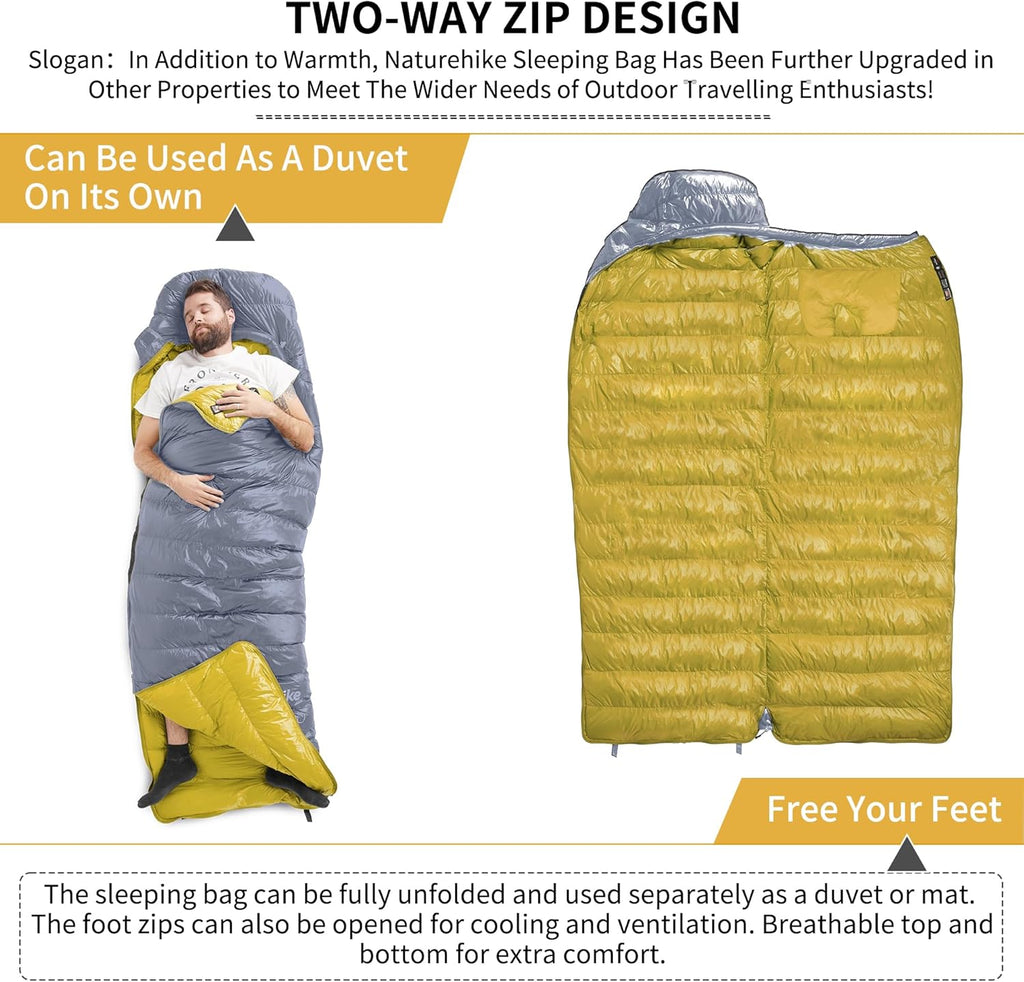 Naturehike CW700/CW400 Sacco a Pelo in Piuma, Ultraleggero, Portatile, Compatto, per Inverno, 4 Stagioni, per Adulti e Bambini, Campeggio, Escursionismo, Viaggi, con Sacco a Compressione