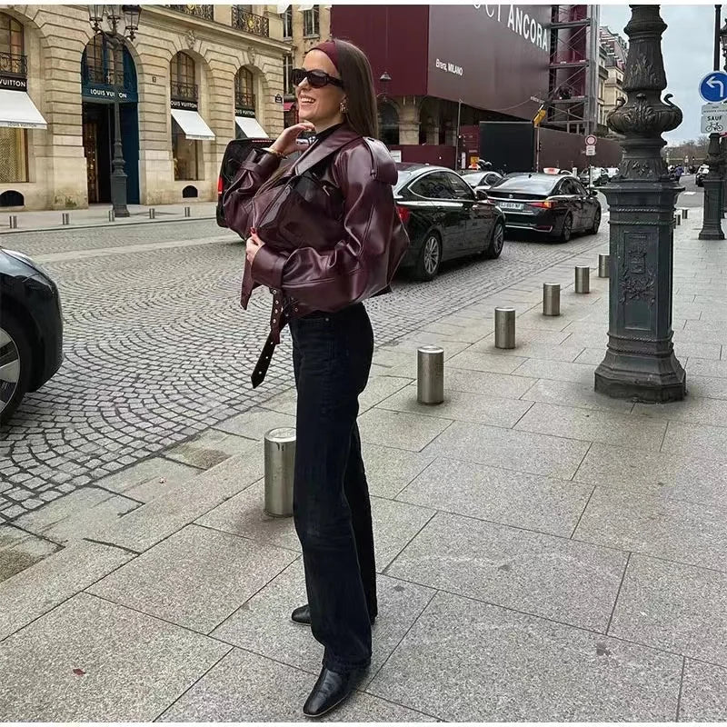 Giacca Oversize in Pelle Borgogna - Elegante e Audace