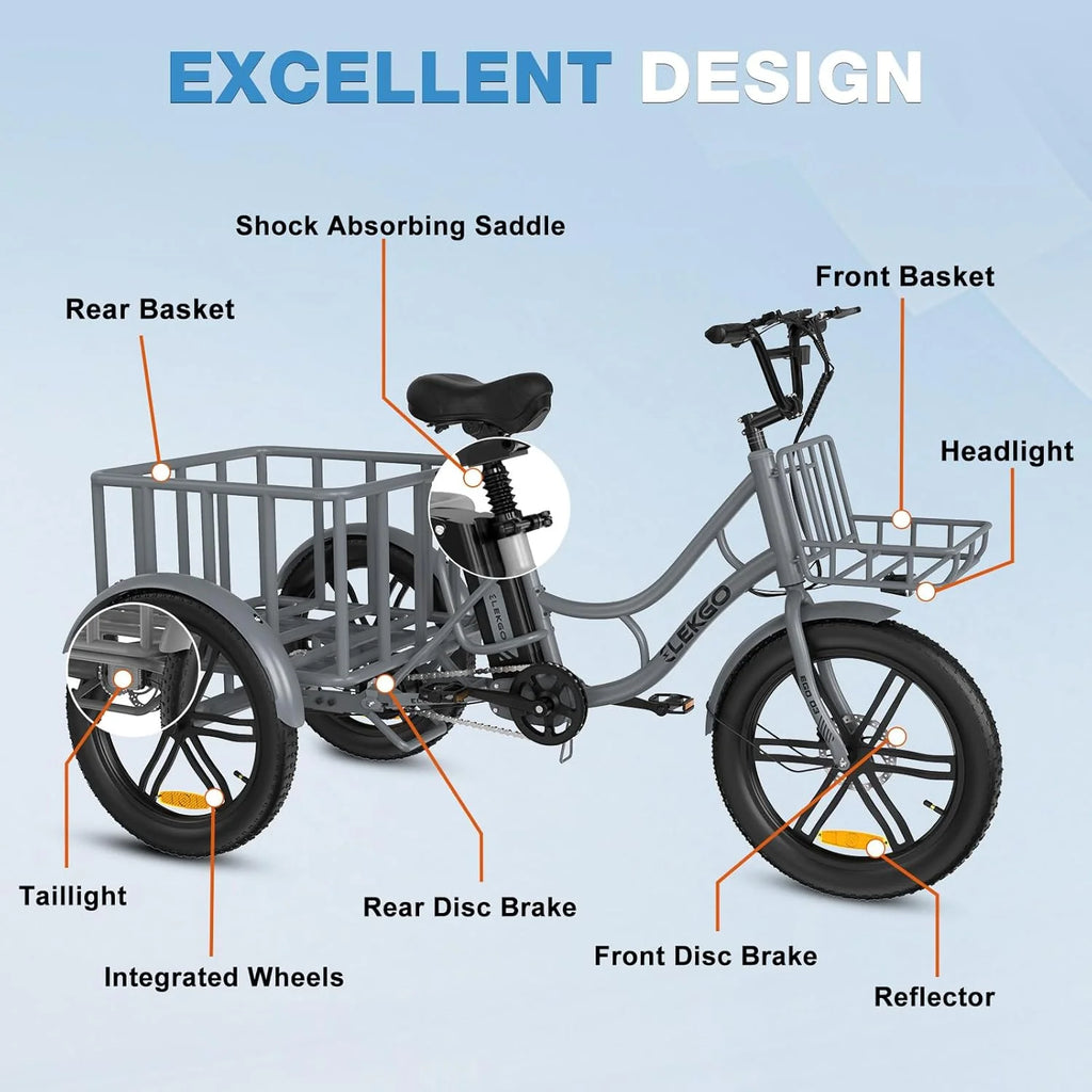 ELEKGo EGO03 Lasten-E-Trike 500W 48V 18Ah, LCD-Display, 20x3.0 Reifen