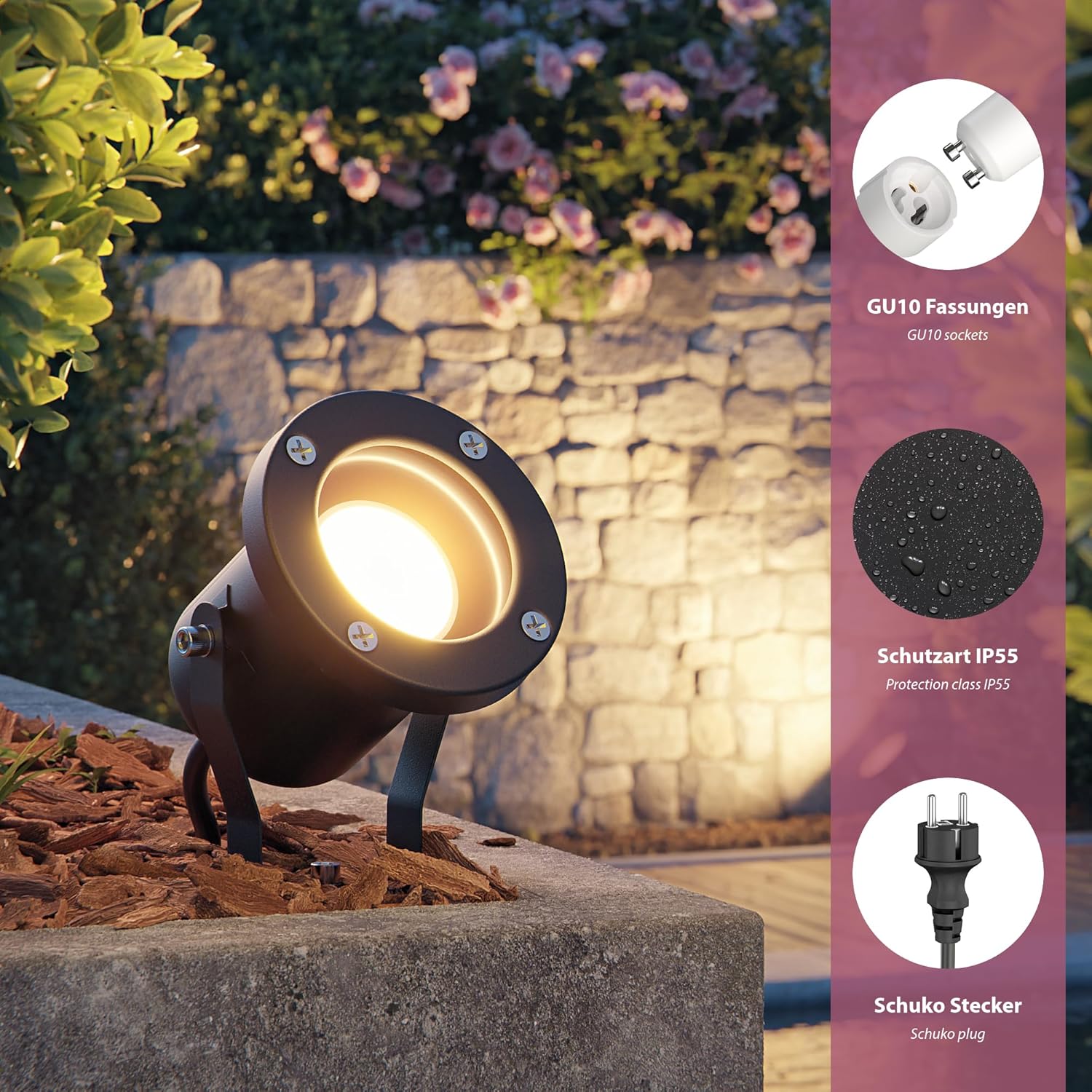 ledscom.de 4 Fari da giardino a LED MIBU con picchetto, da esterno, acciaio inox, senza lampadina