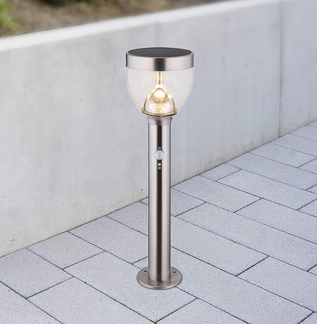 Solarlampen mit Sensor Garten Set 2 Stück - Solarleuchten Wegeleuchten Außen mit Bewegungsmelder - Solarlampe Höhe 55 cm - Außenleuchte Edelstahl - Solarleuchte Gartenlampe Solar Wetterfest