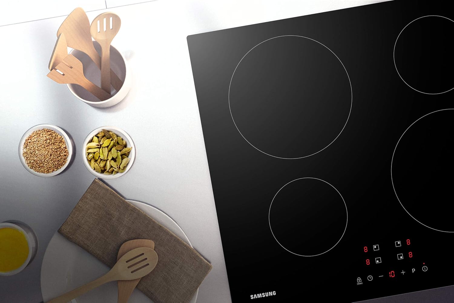 Samsung NZ64M3NM1BB Piano Cottura a Induzione Autonomo, Piastra in Vetroceramica da 60 cm, Senza Cornice, 4 Zone di Cottura con Controllo Touch, 9 Livelli di Potenza, 4 Booster, Sicurezza Bambini, Nero