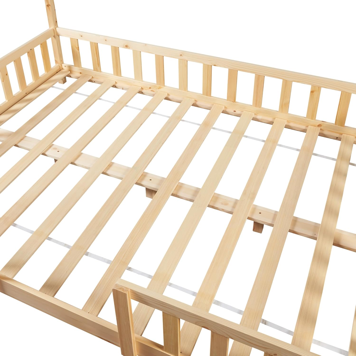 [en.casa] Letto per bambini Sisimiut a capanna 80 x 160 cm con protezione anticaduta letto in legno per bambini letto a terra rete a doghe in legno di pino Bianco opaco