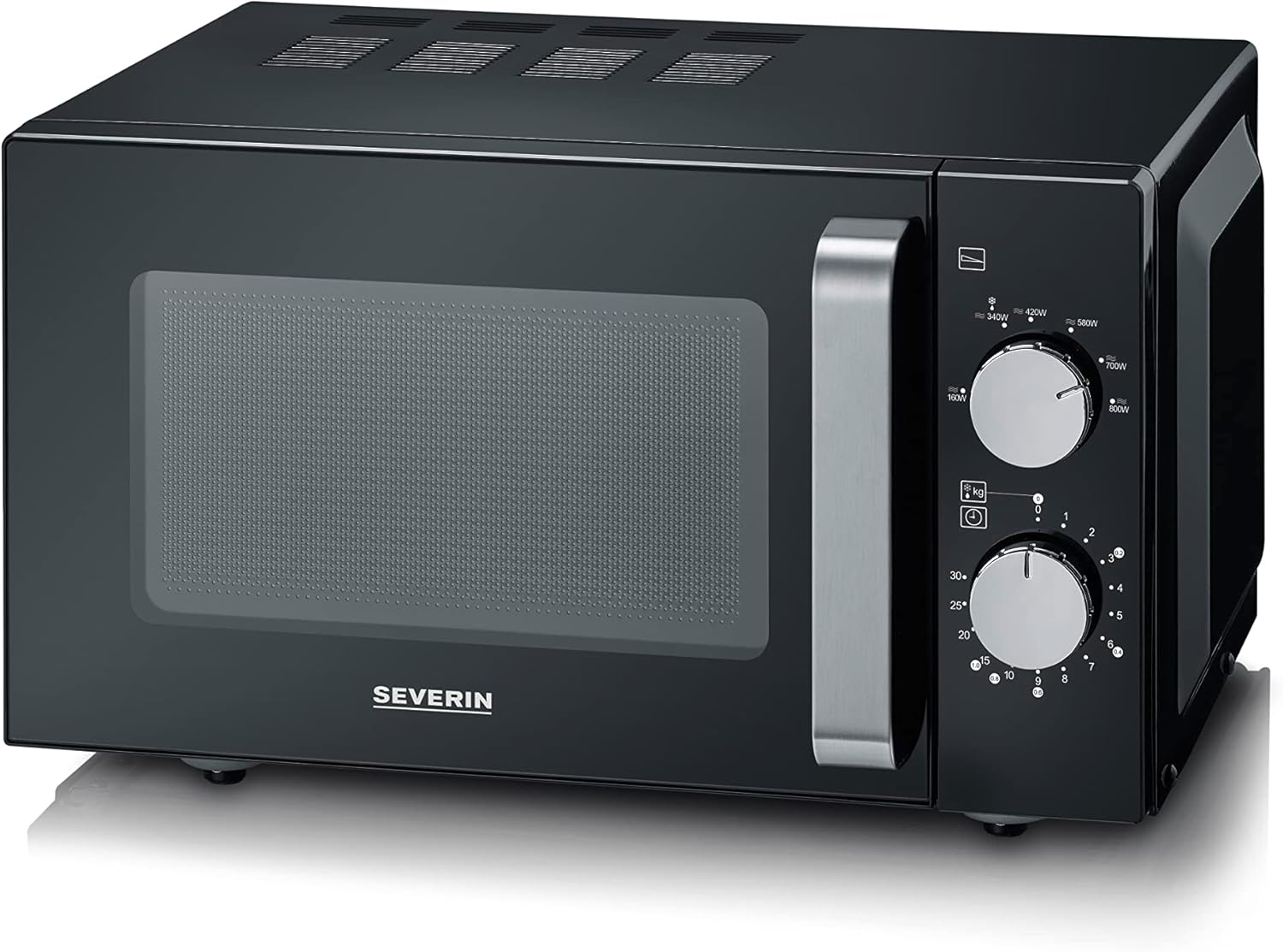 SEVERIN 2-in-1 Mikrowelle mit Grill 800 W, Grillofen mit 25 L Kapazitt und 9 Leistungsstufen, Mikrowelle mit Grillrost und Drehteller, silber, MW 7785