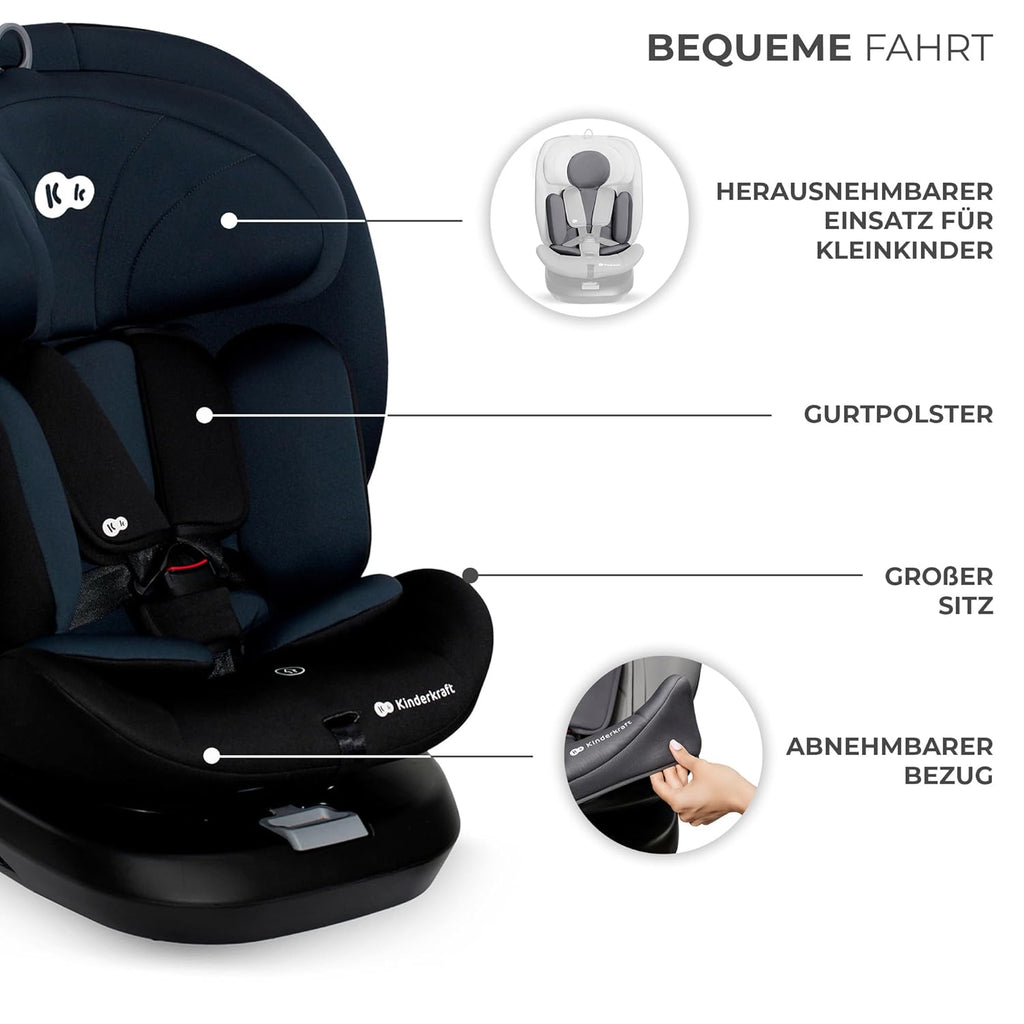 Kinderkraft I-GROW Kindersitz 0-36 kg, I-SIZE 40-150 cm, 360 grad drehbar, Kinderautositz mit Isofix station, FWF und RWF, Verstellbare Kopfstütze/Rückenlehne mit Liegeposition, Grau