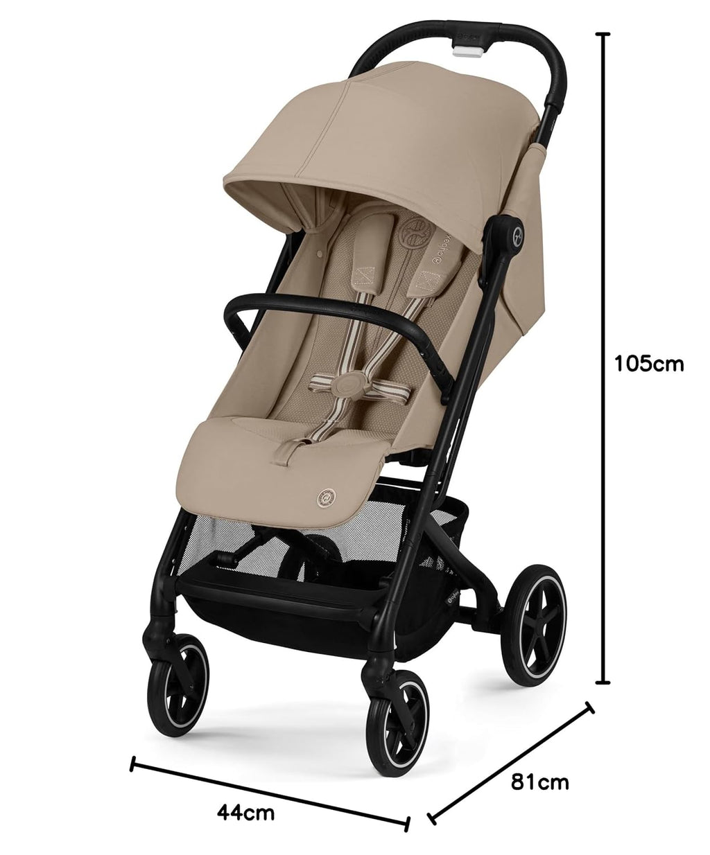 Passeggino Cybex Gold Beezy con cinture One-Pull, dalla nascita fino a 4 anni circa (max. 22 kg), compatto ed ergonomico, Almond Beige (Beige con telaio nero)