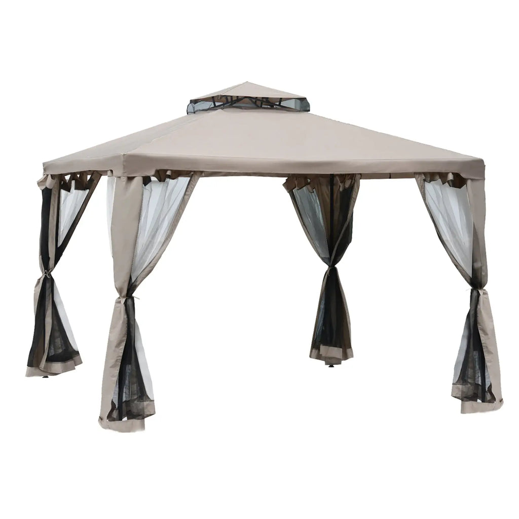 Outsunny Gazebo da Giardino con Zanzariera Doppia Tetto Protezione UV