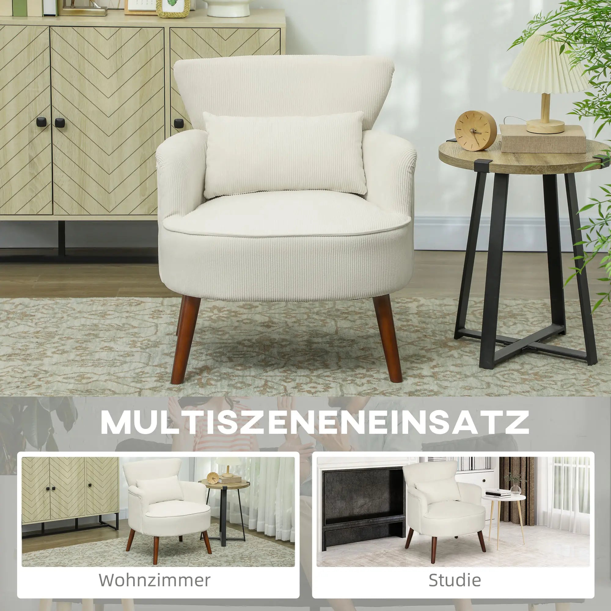 HOMCOM Polstersessel Wohnzimmer weich & federnd Flügelrücken cremeweiß