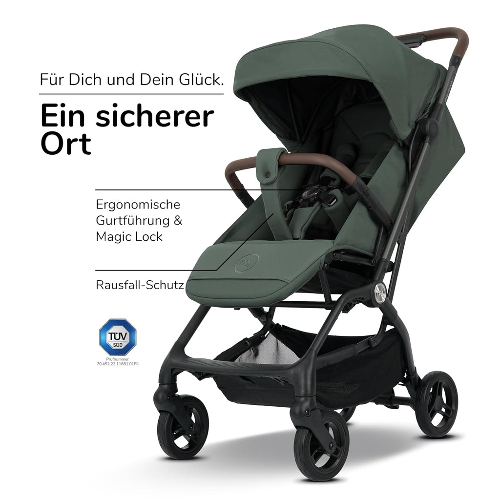 my junior® Buggy PICO³ | bis 22kg | Einhand AutoFold-Klappmechanismus | Ergonomische Liegeposition nach IGR e.V. | großes Sonnenverdeck UV50+ | Handgepäckmaß | 2 Belüftungsfenster Hazel - Black