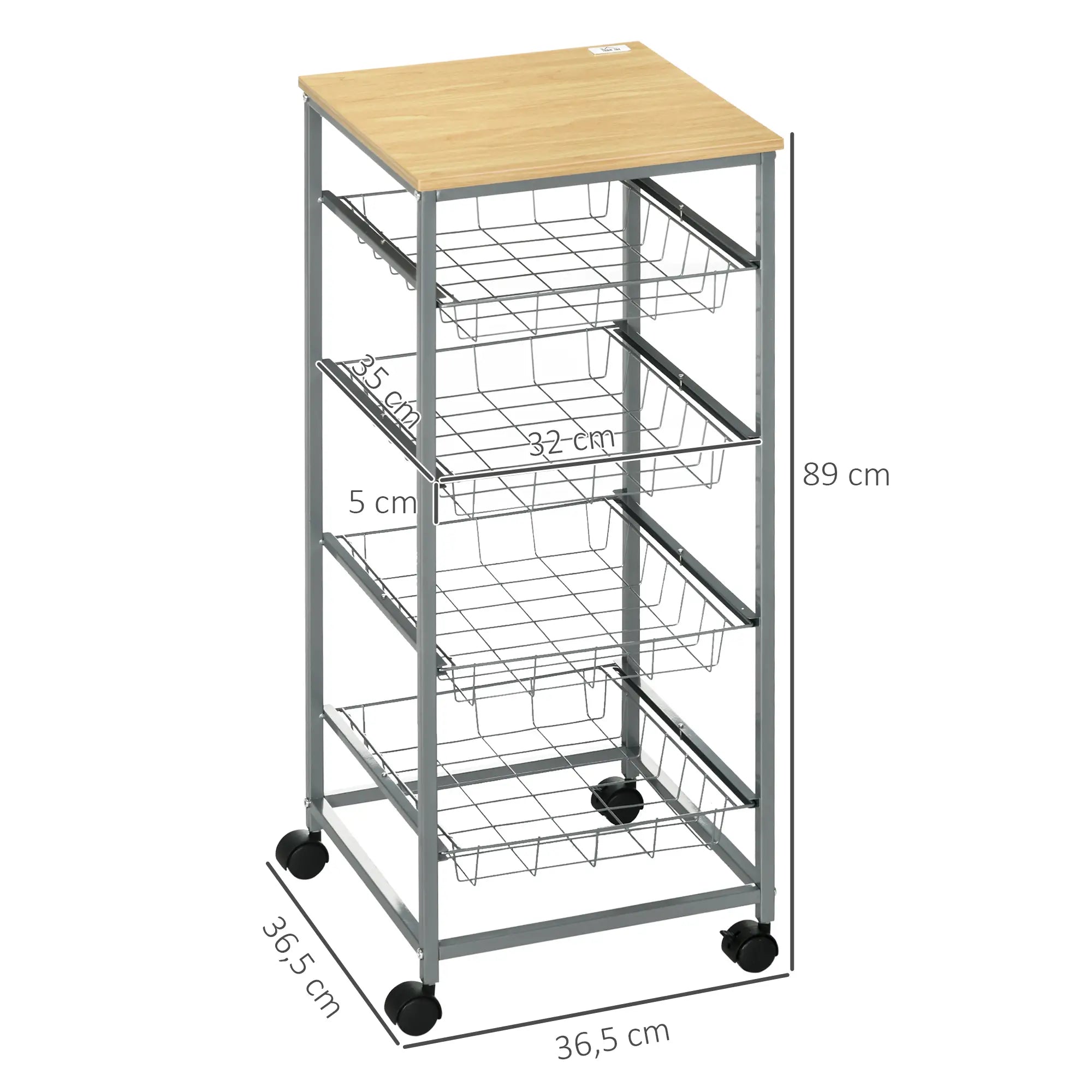HOMCOM Carrello da Cucina con Ruote a 4 Cesti in Acciaio