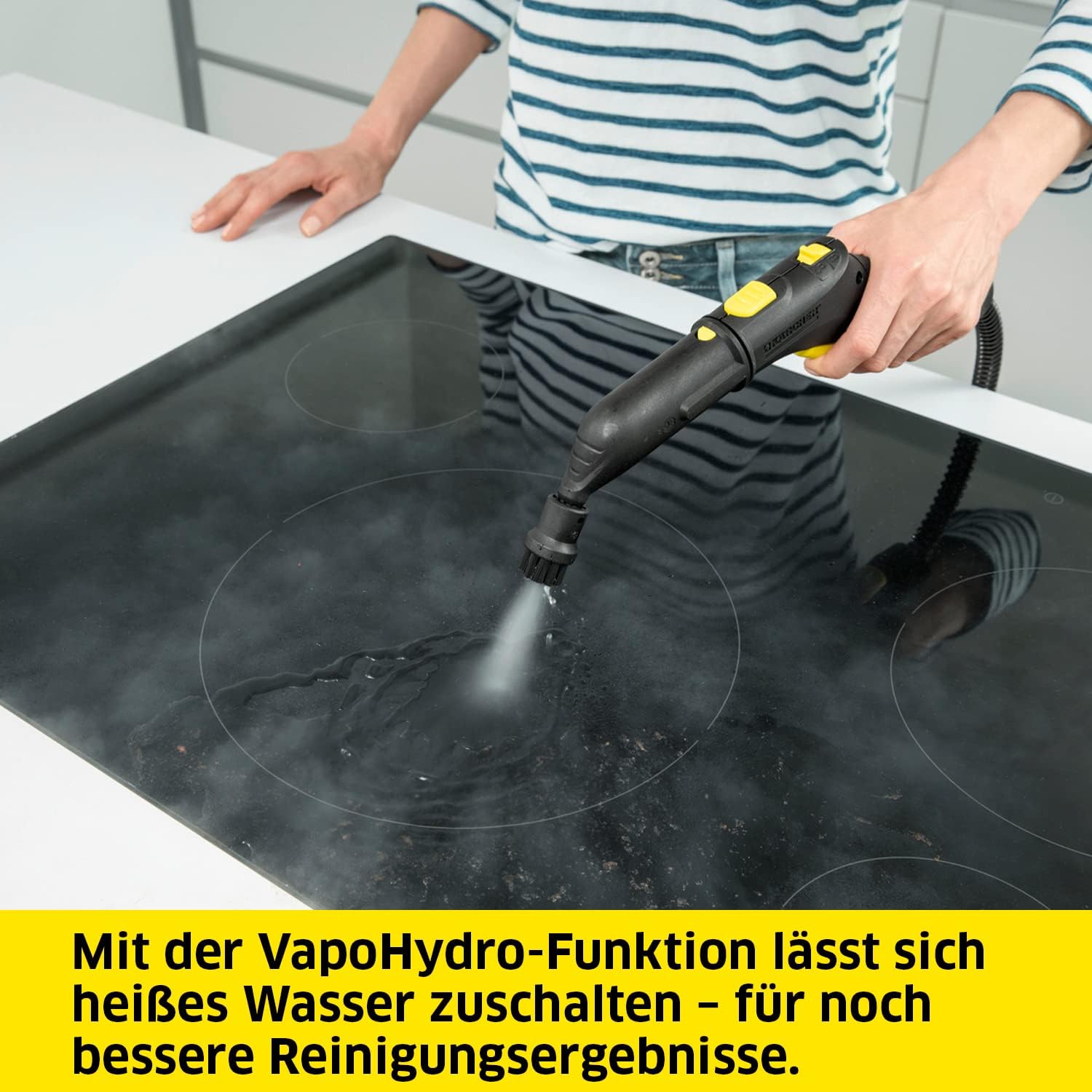 Pulitore a vapore Kärcher SC 5 EasyFix con funzione VapoHydro, pressione vapore: 4,2 bar, tempo di riscaldamento: 3 min., superficie: ca. 150 m², serbatoio: 0,5 l + 1,5 l, incl. kit per la pulizia dei pavimenti EasyFix e ugelli