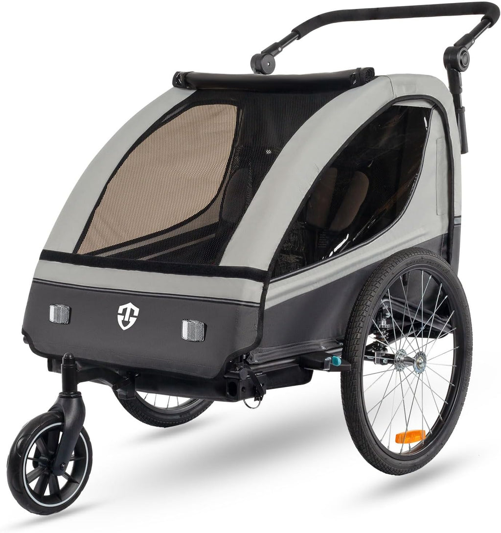 Tiggo VS Kinderanhänger 360° Drehbar mit Federung 2in1 Fahrradanhänger mit Buggy Set Jogger 5-Punkt Gurt Fahrrad Anhänger für 1 bis 2 Kinder max. 40kg