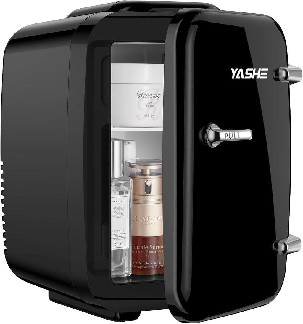 YASHE Mini Fridge, 4 Litre Mini Refrigerators for Cosmetics, Drinks, 220 V AC/12 V DC Thermoelectric Cooling and Heating, Small Fridge for Bedroom, Office, Dorm, Car (Pink)