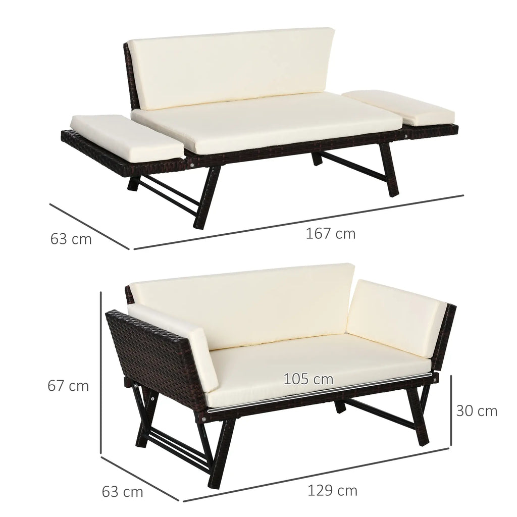 Outsunny Divano da Giardino in Polyrattan a 2 Posti con Braccioli Ribaltabili