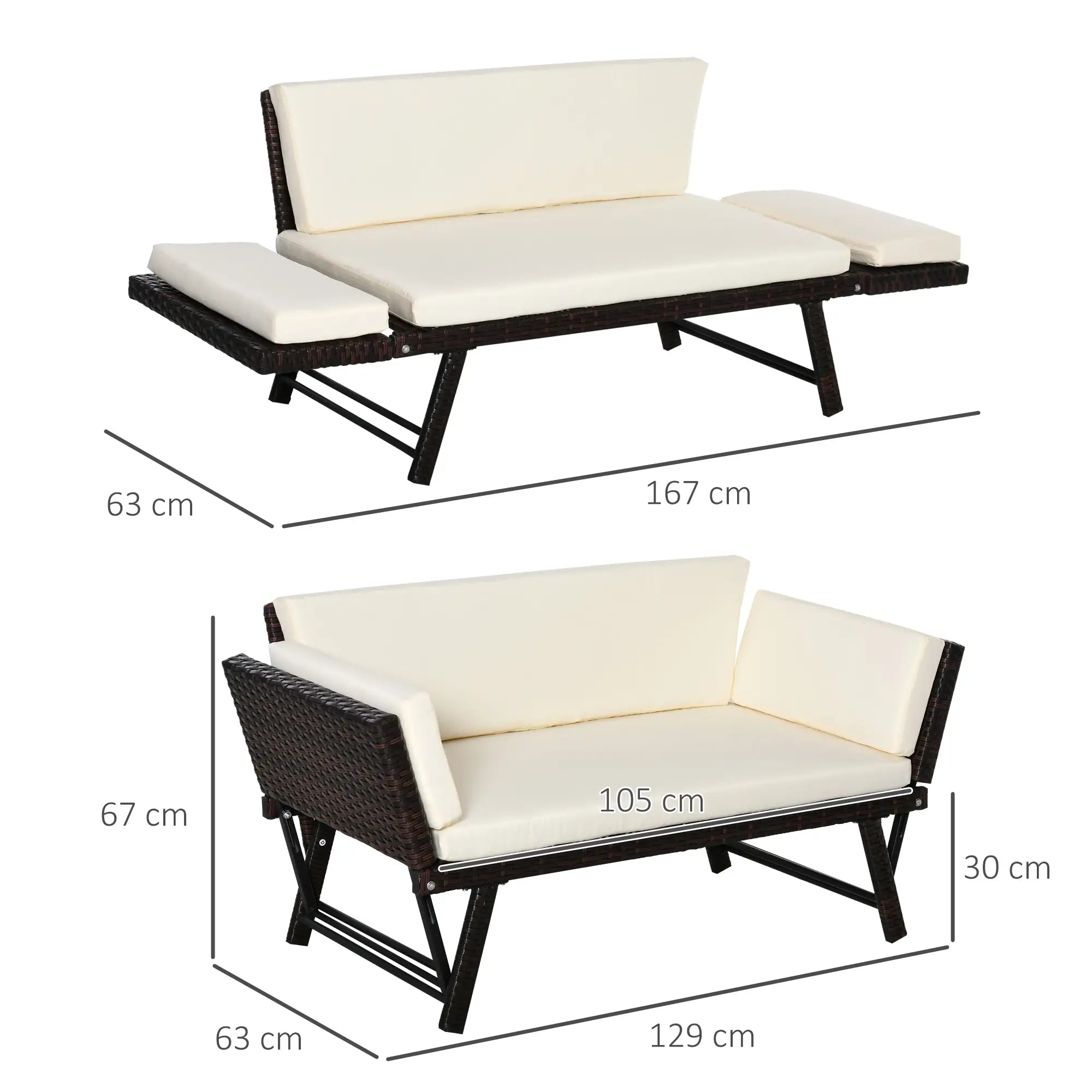 Outsunny Divano da Giardino in Polyrattan a 2 Posti con Braccioli Ribaltabili