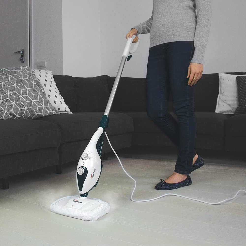 Polti PTEU0292 Vaporetto SV240 Scopa a vapore con pulitore a vapore integrato, uccide ed elimina il 99,9%* di virus, germi e batteri, Bianco/Verde
