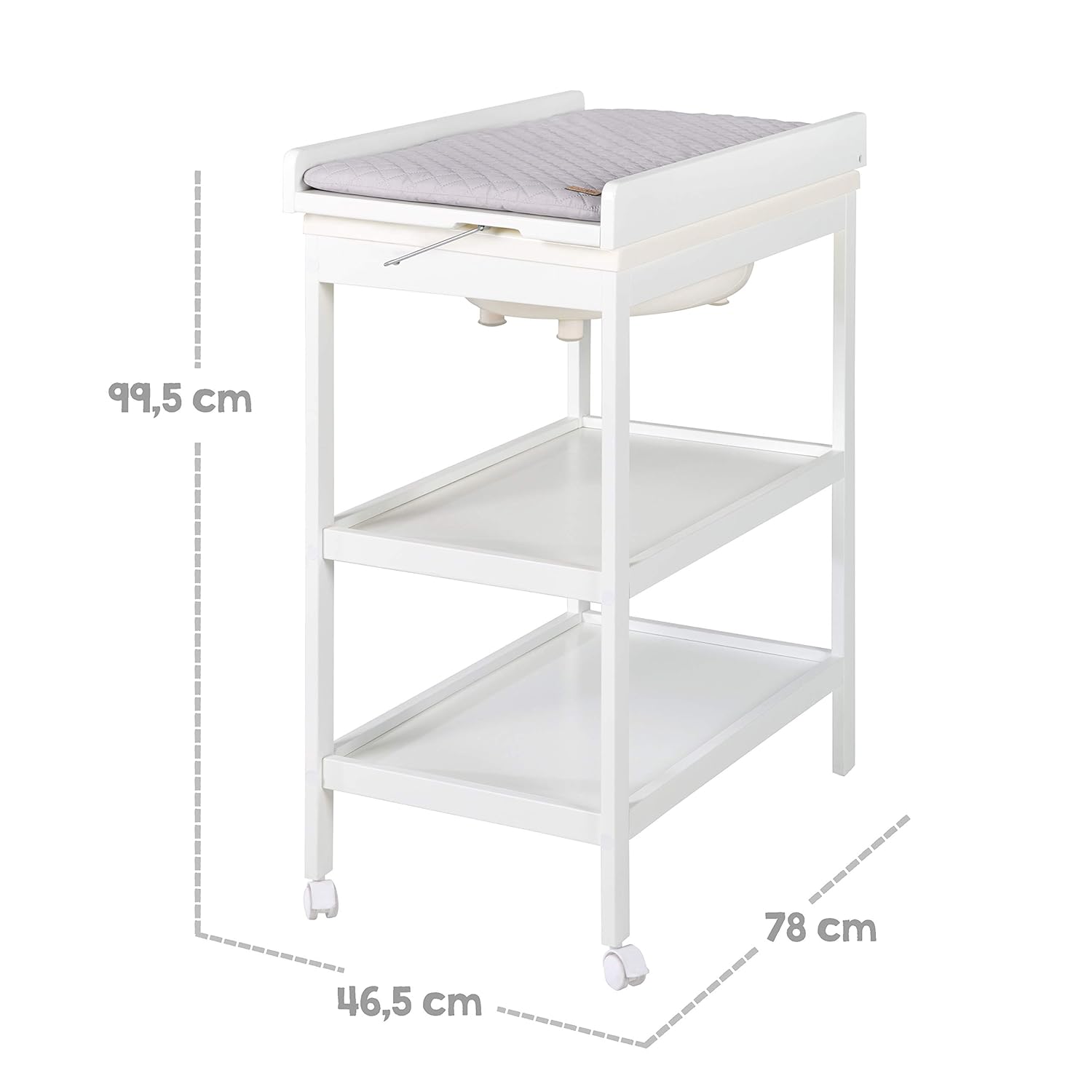 roba Fasciatoio da Bagno Combinato + Materassino Fasciatoio Style grigio - Fasciatoio Mobile Combinato con Vasca Integrata - con piano fasciatoio estraibile - Legno bianco