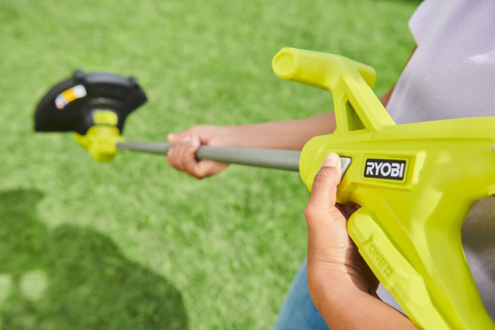 RYOBI 18 V ONE+ Akku-Rasentrimmer mit Radführung RY18LT33A-0 (33 cm Kantenschneidefunktion mit Fußsteuerung, Ø Fadenspule 1 x 1,65 mm, ohne Akku und Ladegerät)