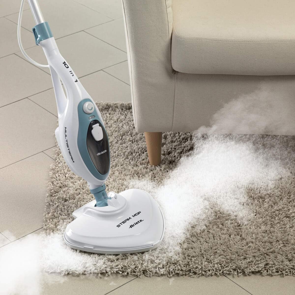 Ariete 4164 Scopa a vapore 10-in-1, 1500W, serbatoio 350cc, elimina fino al 99% dei batteri, per tutti i pavimenti, vapore continuo portatile 18 minuti, autonomia illimitata, bianco