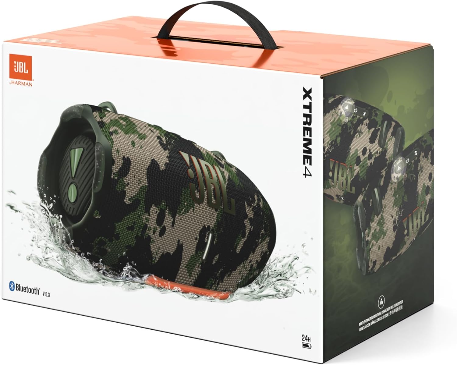 JBL Xtreme 4 Altoparlante portatile in colorazione Camouflage – Cassa portatile Bluetooth con bassi profondi, AI Sound Boost e power bank integrato – Impermeabile e resistente alla polvere – 24 ore di autonomia