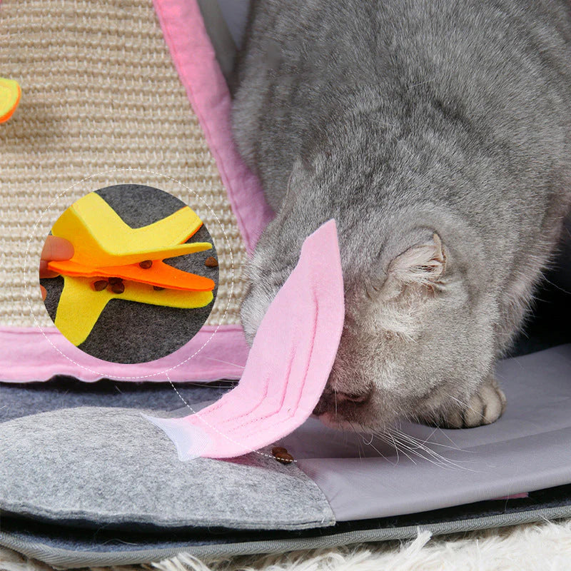 Entdecke den Katzen-Abenteuer Tunnel mit Fischdesign - Spielspa und Beschftigungsmatte für Katzen