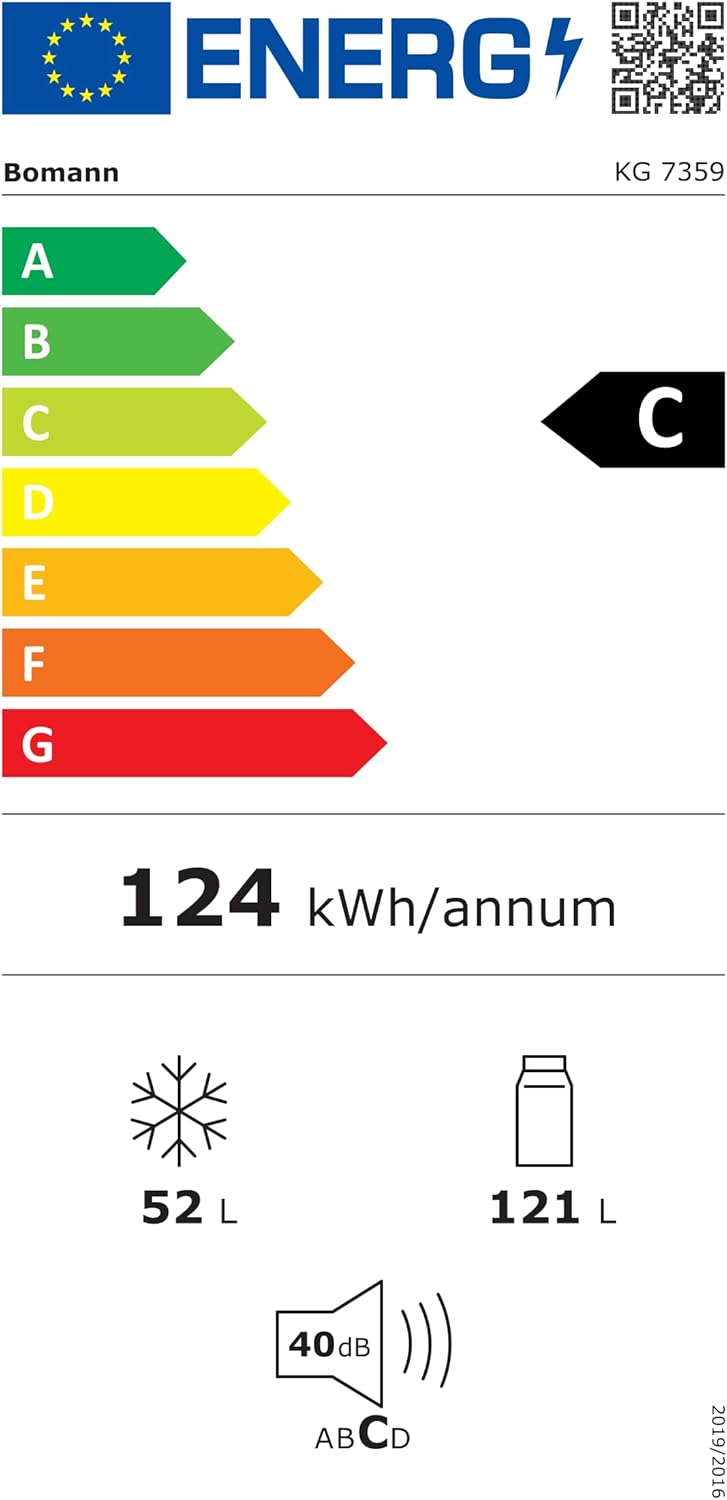Frigorifero con congelatore Bomann | Combinazione Frigorifero Congelatore 173 L con 3 Ripiani e 3 Cassetti | Cerniera Porta Reversibile | Combinazione Frigorifero Congelatore Silenziosa 40 dB | Frigorifero KG 7359 Nero-inox