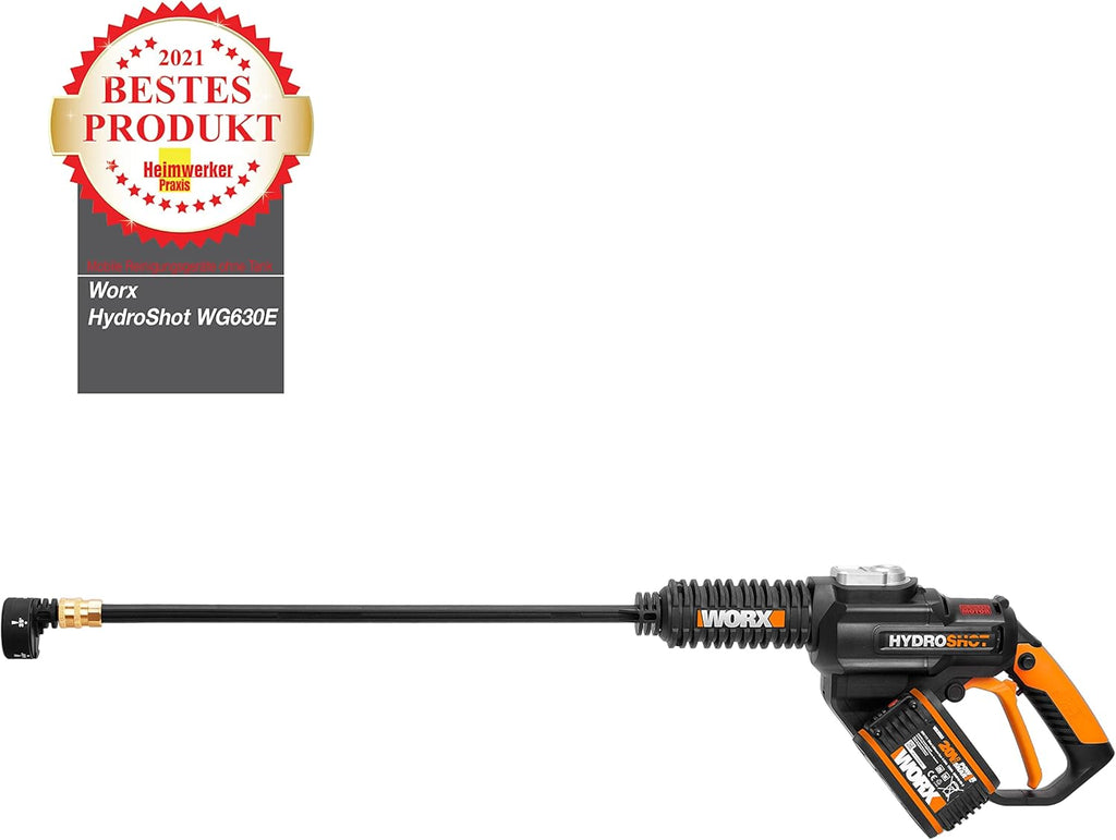 WORX 18V(20V MAX) Akku-Hochdruckreiniger WG630E, PowerShare, Bürstenlos Motor, 5-IN-1-DÜSE, 6 Mal Mehr Druck, 1 x 4,0 Ah Akku, Ladegerät, 1x6m Wasserschlauch