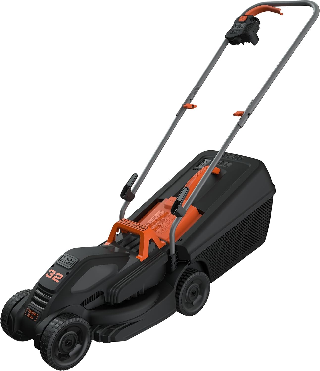 Black+Decker Elektro-Rasenmher (1.000 W, 32cm Schnittbreite, 3-fach axial Schnitthhenverstellung, 35l Grasfangbehlter, ideal für kleine Grten) BEMW351 Multicolor