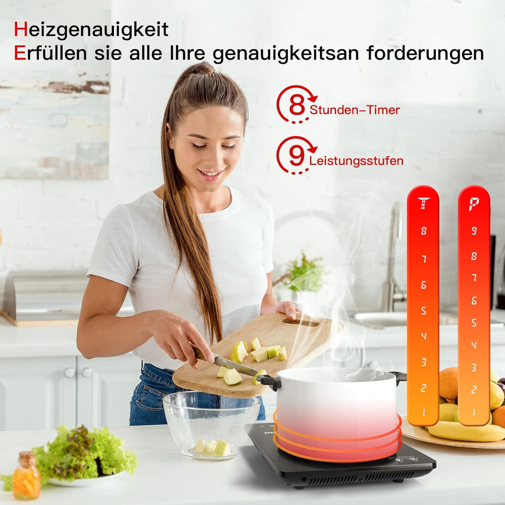 IsEasy 4 Zonen Einbau Induktionskochfeld mit 9 Leistungsstufen &1-99Min Timer, Boost-Funktion, Induktionskochplatte, Induktion Herdplatte mit 4 Platten, 60cm, 6800W, Schwarz
