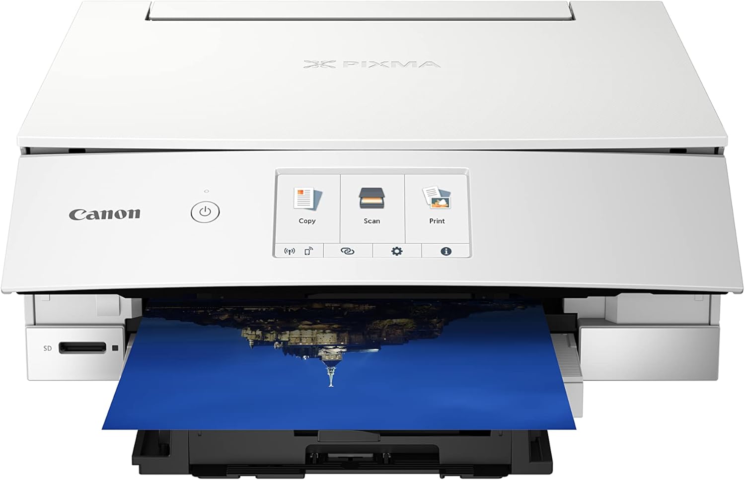 Canon PIXMA TS8351a Stampante multifunzione a getto d'inchiostro a colori DIN A4 (scanner, fotocopiatrice, 4.800 x 1.200 dpi, 6 inchiostri separati, USB, WLAN, AirPrint, stampa fronte/retro, 2 alimentatori carta, 5 GHz), bianco