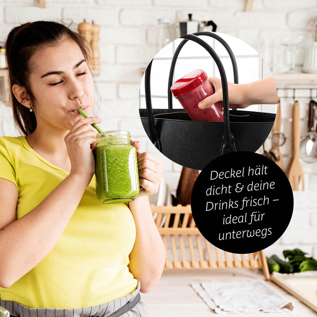 GOURMETmaxx Frullatore per Smoothie e Frullatore a Immersione Set da 18 pezzi - 400W | Frullatore Elettrico da 750ml, Mixer con 4 Bicchiere To-Go, 2 Lame, Spremiagrumi, Piedistallo e Coperchio | Lavabile in Lavastoviglie, a Prova di Perdite e Senza BPA