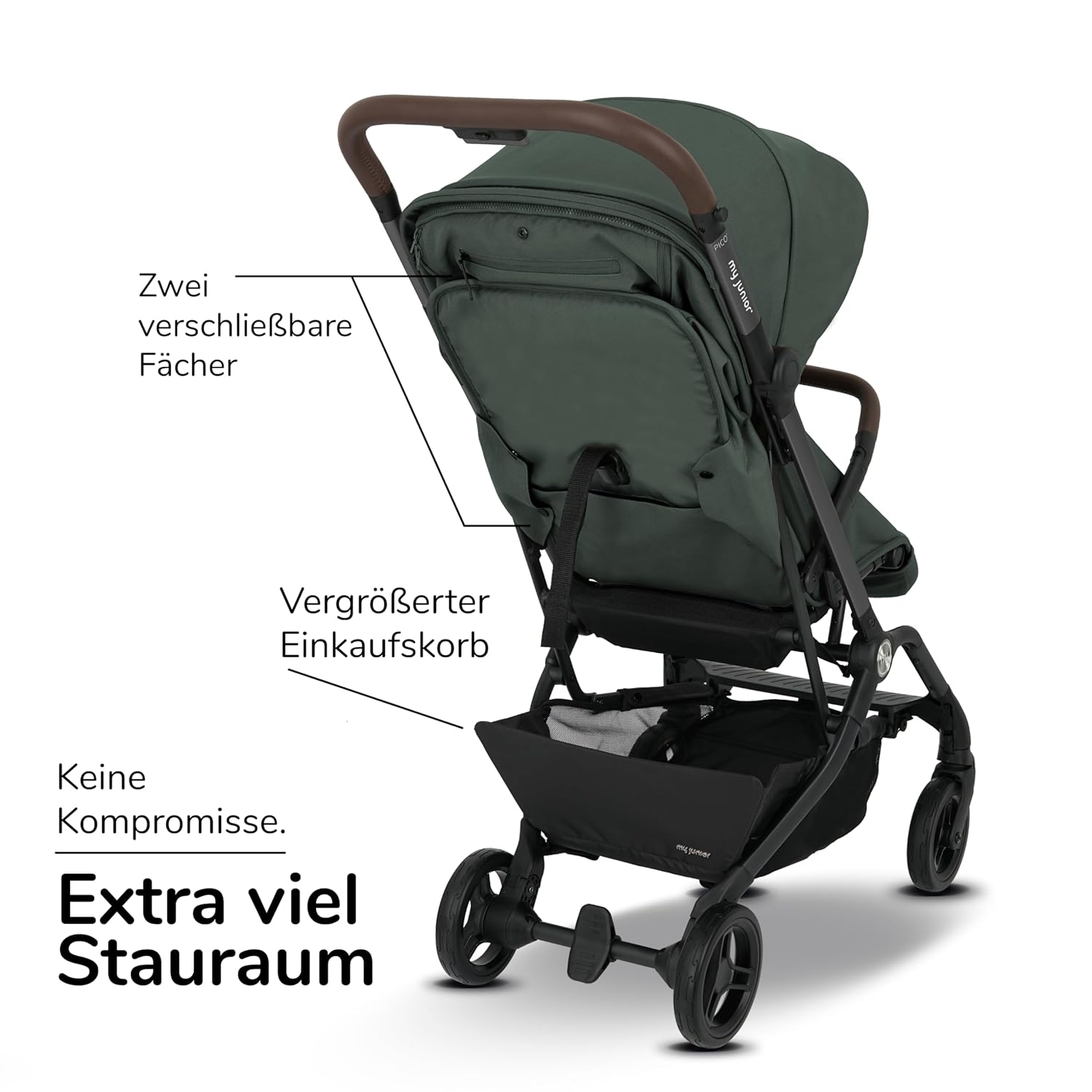 my junior® Buggy PICO³ | bis 22kg | Einhand AutoFold-Klappmechanismus | Ergonomische Liegeposition nach IGR e.V. | großes Sonnenverdeck UV50+ | Handgepäckmaß | 2 Belüftungsfenster Hazel - Black