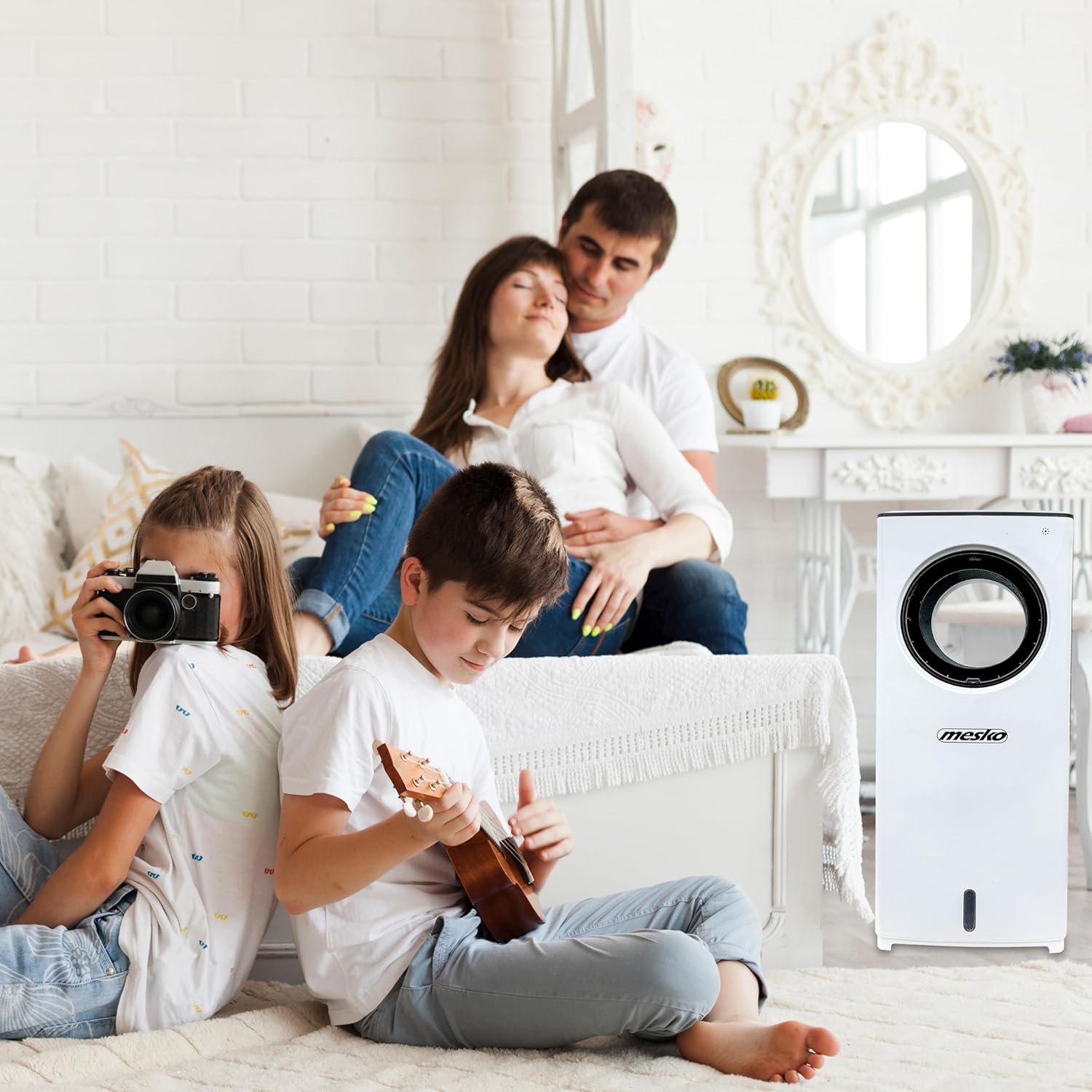 JUNG LIFEAIR Condizionatore Portatile Senza Tubo di Scarico, con Telecomando, Timer 15,5 ore, 60 dBA, 2in1 - Raffrescatore, Ionizzatore, Ventilatore Portatile con Raffreddamento ad Acqua, Climatizzatore Portatile Silenzioso