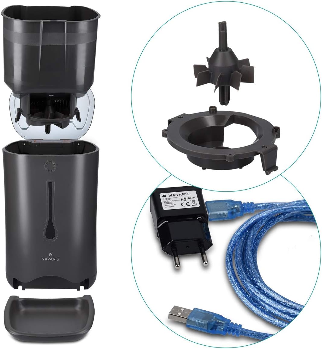 Navaris Distributore Automatico di Cibo con Timer - Ciotola per Alimenti Automatica da 6L con Timer e Notifica Sonora - per Cane e Gatto
