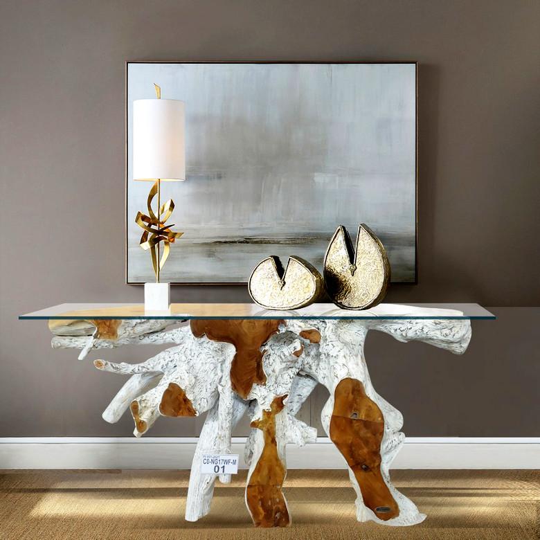 NAGA Wurzel Sideboard 160 cm - white washed | inkl. Glasplatte