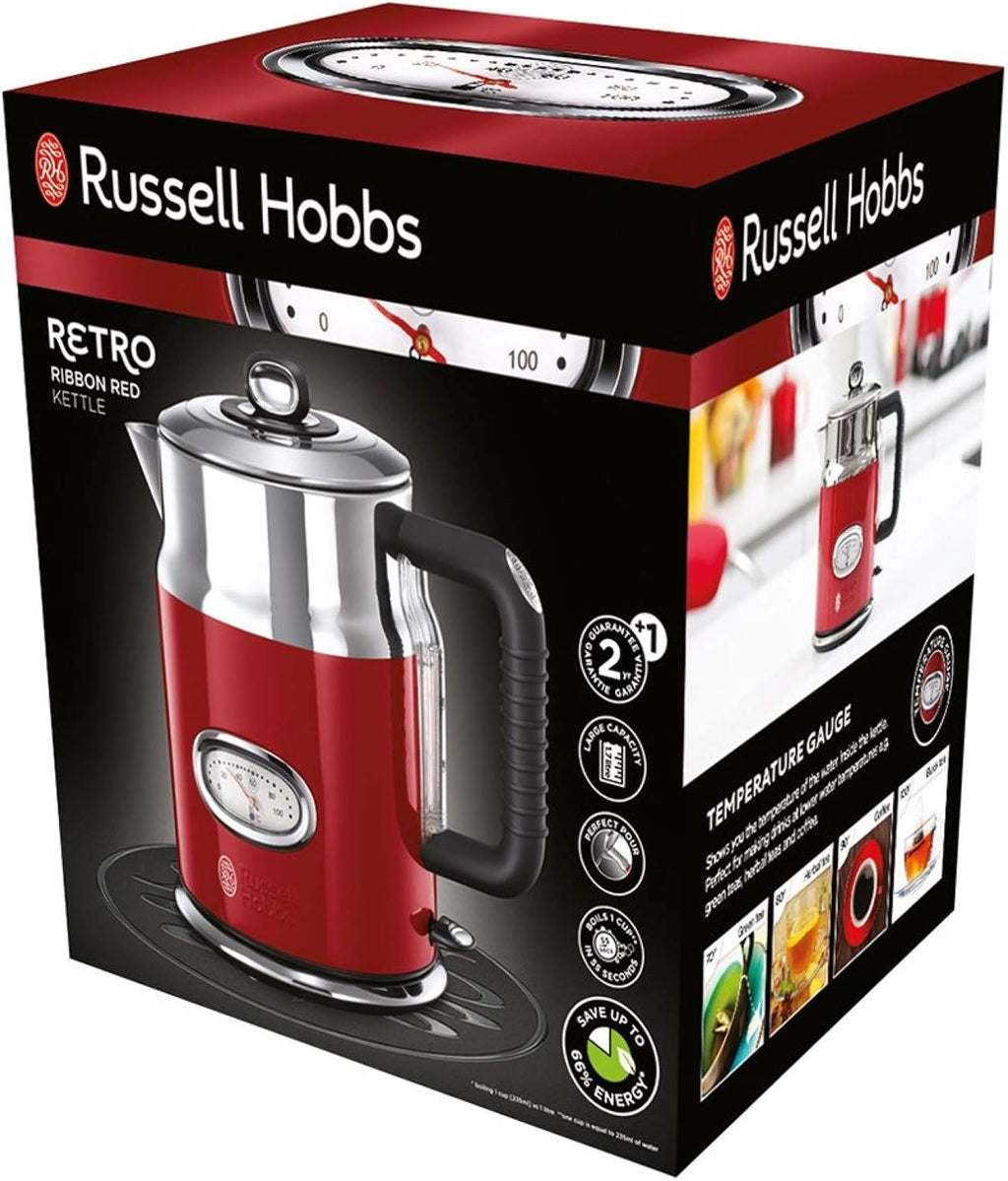 Russell Hobbs Tostapane [a 2 Fette] Retro Acciaio Inossidabile Rosso (Display Countdown in design retrò, incluso accessorio per panini, 6 livelli di doratura + funzione scongelamento e riscaldamento, 1300W) Vintage 21680-56