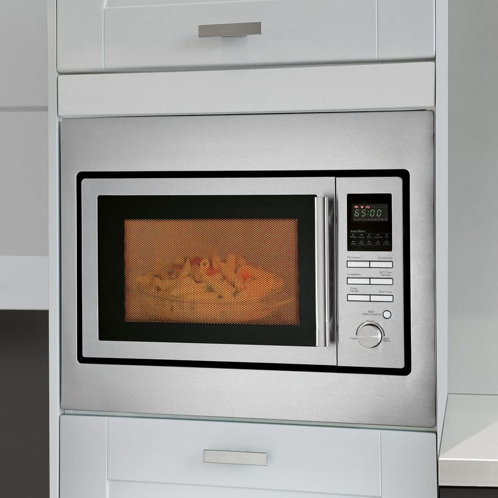 Bomann 3in1 Einbau-Mikrowelle mit Grill und Heiluft, Microwave, 25 L Garraum, 10 Automatikprogramme, Auftaufunktion, inkl. Grillrost und Drehteller ( 32 cm), 900 Watt, Edelstahl, MWG 2216 H EB