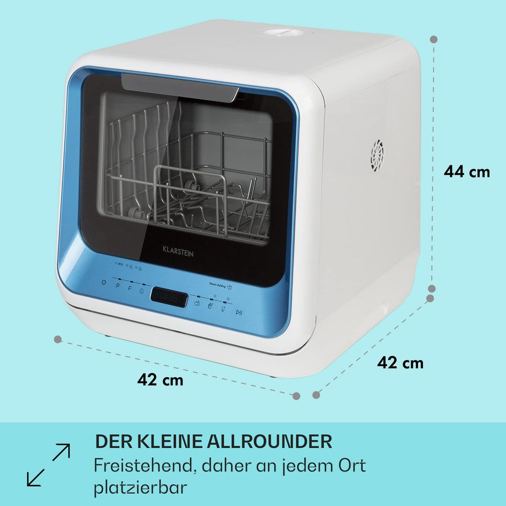 Klarstein ia Mini Lavastoviglie, lavastoviglie con spazio per 2 coperti, 6 programmi, richiede 5 litri d'acqua, display a LED, touch, lavastoviglie da tavolo incl. accessori, nero
